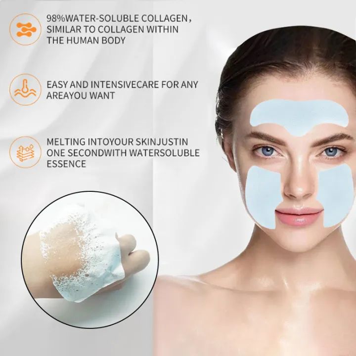 Collagen Dissolving Mask Film For Korean Glass Skin Paper Soluble Facial Mask Face Skin Cheek Sticker Forehead Patch Smile Lines Patches Anti-Aging Wrinkles Remover